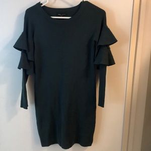 RUFFLE SLEEVE SWEATER DRESS